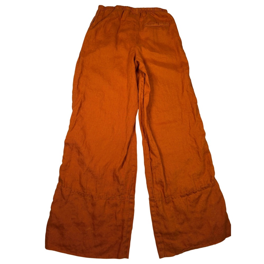 Zara Women Burnt Orange 100% Linen Wide Leg Drawstring Pants Size Small S Boho - Picture 2 of 13